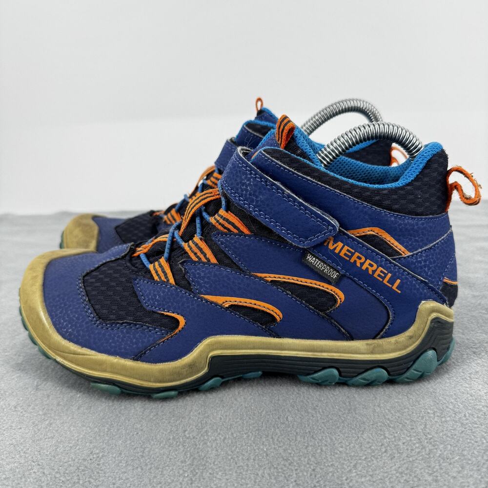 Merrell Chameleon 7 Mid A C WPF Boys 4 Hiking Boots Blue Orange Waterproof